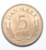 5 эре 1965г. Дания, бронза, состояние VF-XF. - Мир монет
