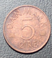 5 эре 1973г. Дания, плакированая медь, состояние VF. - Мир монет