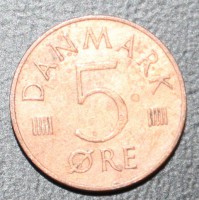 5 эре 1975г. Дания, плакированая медь, состояние ХF. - Мир монет