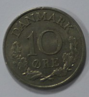 10 эре 1961г. Дания, медно-никелевый сплав ,состояние XF. - Мир монет