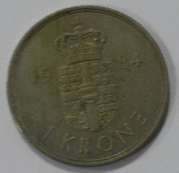 1 крона 1984г. Дания, медно-никелевый сплав ,состояние VF. - Мир монет