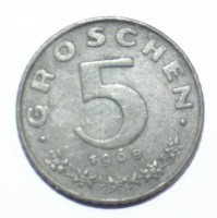 5 грошен 1968г. Австрия, цинк, состояние XF. - Мир монет