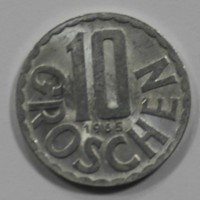 10 грошен 1965г. Австрия, алюминий, состояние XF-UNC. - Мир монет