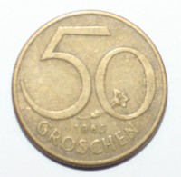 50 грошен 1965г. Австрия, алюминиевая бронза, состояние VF. - Мир монет