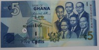 Банкнота  5 седи 2010г. Гана. Монумент, состояние UNC. - Мир монет
