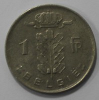 1 франк 1975г. Бельгия, никель, состояние VF. - Мир монет