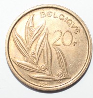 20 франков 1981г. Бельгия, бронза, состояние ХF - Мир монет