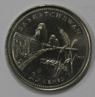 25 центов 1992г. Канада. Саскачеван, состояние UNC - Мир монет