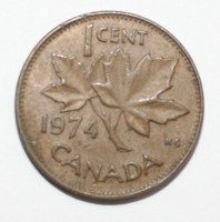 1 цент 1974г. Канада, бронза, состояние VF. - Мир монет