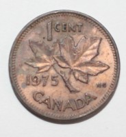 1 цент 1975г. Канада, бронза, состояние VF. - Мир монет