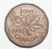 1 цент 1985г. Канада, бронза, состояние VF. - Мир монет