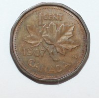 1 цент 1987г. Канада, бронза, состояние VF. - Мир монет