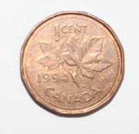1 цент 1994г. Канада, бронза,состояние VF. - Мир монет