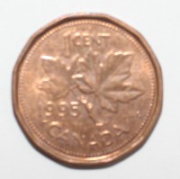 1 цент 1995г. Канада, бронза, состояние VF-XF. - Мир монет