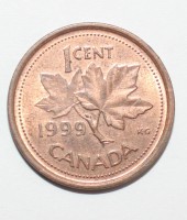 1 цент 1999г. Канада, плакированая медь, состояние VF-XF. - Мир монет