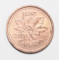 1 цент 2000г. Канада, плакированая медь, состояние VF-XF. - Мир монет