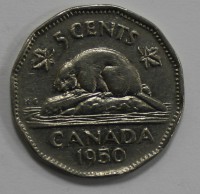 5 центов 1950г. Канада, никель, состояние VF-XF. - Мир монет