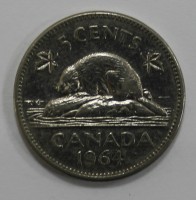 5 центов 1964г. Канада, никель, состояние VF-XF. - Мир монет