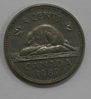 5 центов 1987г. Канада,медь- никель, состояние VF-XF. - Мир монет