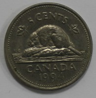 5 центов 1994г. Канада,  медь-никель, состояние VF-XF. - Мир монет