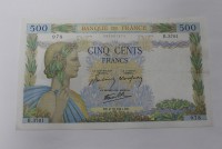 Банкнота  500 франков 1941г. Франция, дооккупационный тип, состояние XF - Мир монет