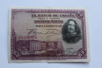 Банкнота  50 песет 1928г. Испания,состояние XF. - Мир монет