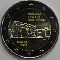 2 евро 2018г. Мальта. Храм Мнайдра,  состояние UNC.  - Мир монет