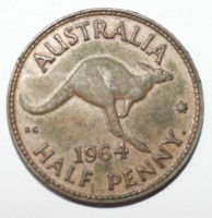 1/2 цента 1964г. Австралия, Кенгуру,  состояние VF-ХF. - Мир монет