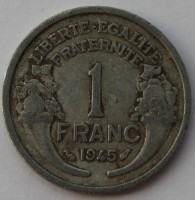 1 франк 1940г. Франция, алюминий,  состояние VF. - Мир монет