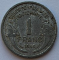 1 франк 1953г. Франция, алюминий,  состояние VF. - Мир монет