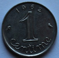 1 сантим 1962г. Франция, никель,состояние XF - Мир монет