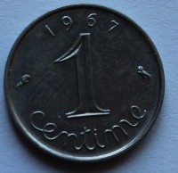 1 сантим 1967г. Франция, никель,состояние XF - Мир монет