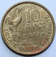 10 франков 1953г. Франция. бронза, состояние VF. - Мир монет