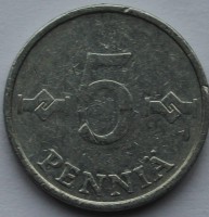 5 пенни 1982г. Финляндия, алюминий , состояние VF. - Мир монет