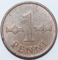 1 пенни 1968г. Финляндия, бронза, состояние VF - Мир монет