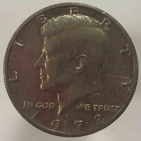 50 центов  1972г.  D. США. Кеннеди, из ролла. - Мир монет