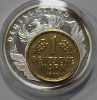 Золотая марка 1950г . Германия. чистого серебра 1 унция, позолота, пруф. - Мир монет