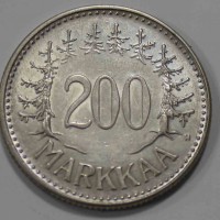 200 марок 1957г. Финляндия. cеребро 0,500,вес 8,3гр,состояние XF+ - Мир монет