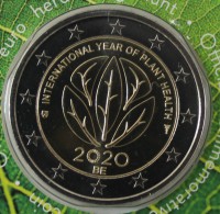 2 евро 2020г. Бельгия. Международный год охраны здоровья растений, биметалл, монета в коинкарте. - Мир монет