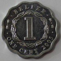  1 цент 2005г. Белиз,  Елизавета II, состояние UNC. - Мир монет