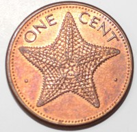 1 цент 1990г. Багамы, Морская звезда, состояние XF - Мир монет