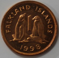 1 пенни 1998г. Фолклендские Острова, Пингвины, состояние UNC - Мир монет