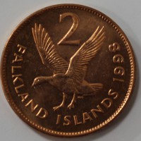 2 пенса 1998г. Фолклендские Острова, Альбатрос, состояние UNC - Мир монет