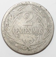 2 чентезимо 1901г. Уругвай, никель, состояние VF. - Мир монет