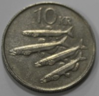 10 крон 1987г. Исландия, Сельди, никель, состояние ХF - Мир монет