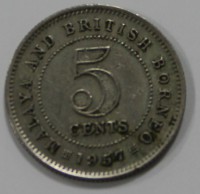 5 центов 1957г. Британский  Борнео, состояние VF - Мир монет