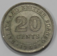 20 центов 1961г. Британский Борнео,состояние XF - Мир монет