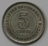 5 центов 1948г. Британская Малайя,состояние XF - Мир монет