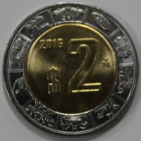 2 песо 2016г. Мексика, состояние UNC - Мир монет