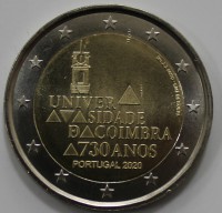 2 евро 2020г. Португалия. 730 лет университету Коимбры,состояние UNC - Мир монет
